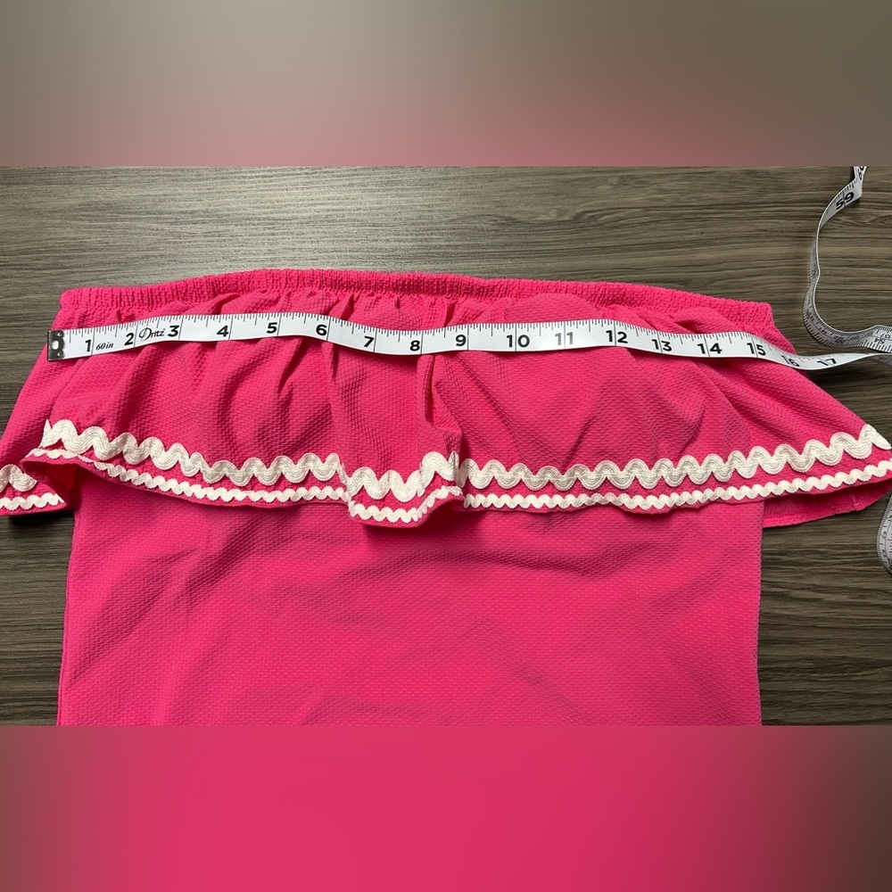 J. Crew Pink Ric Rac Ruffle One Piece Swim Suit Size 10 - Picture 3 of 6